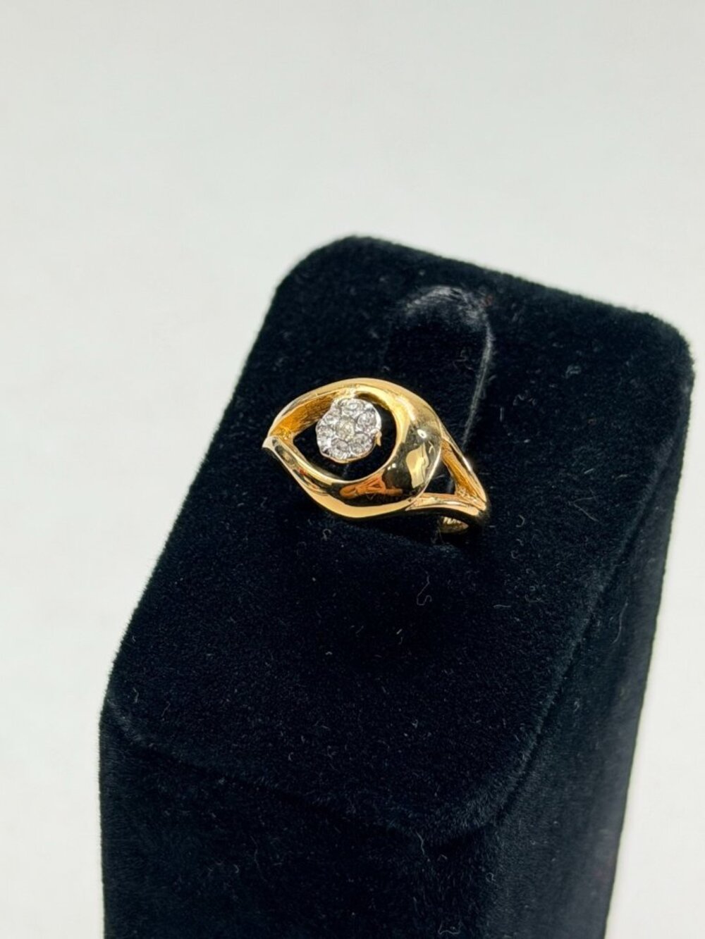 Vintage Gold Tone Eye Ring Clear Crystal Modern Evil Eye Style Statement